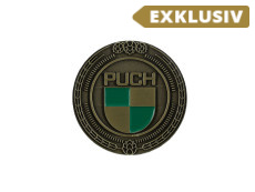 Badge / Emblem Puch logo Gold mit Emaillen 47mm RealMetal
